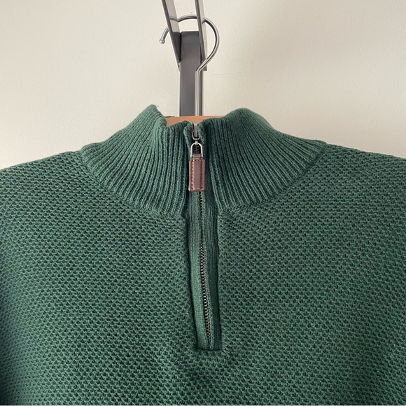 Telluride 100% Cotton Quarter Zip Turtleneck Knit Mens Sweater Forest Green - Picture 6 of 9